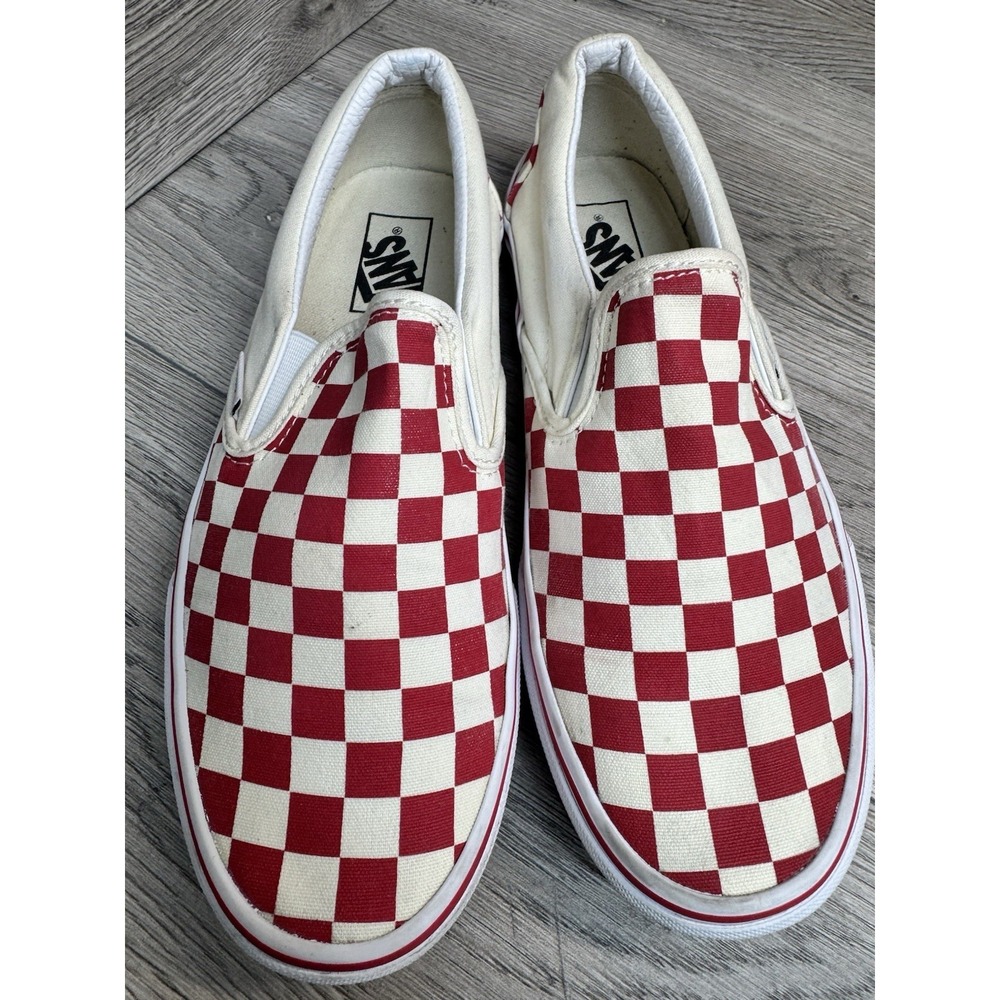 VANS Classic Slip-On Checkerboard Red & White Skate Shoes Mens 7.5 Womens 9 - Picture 5 of 10